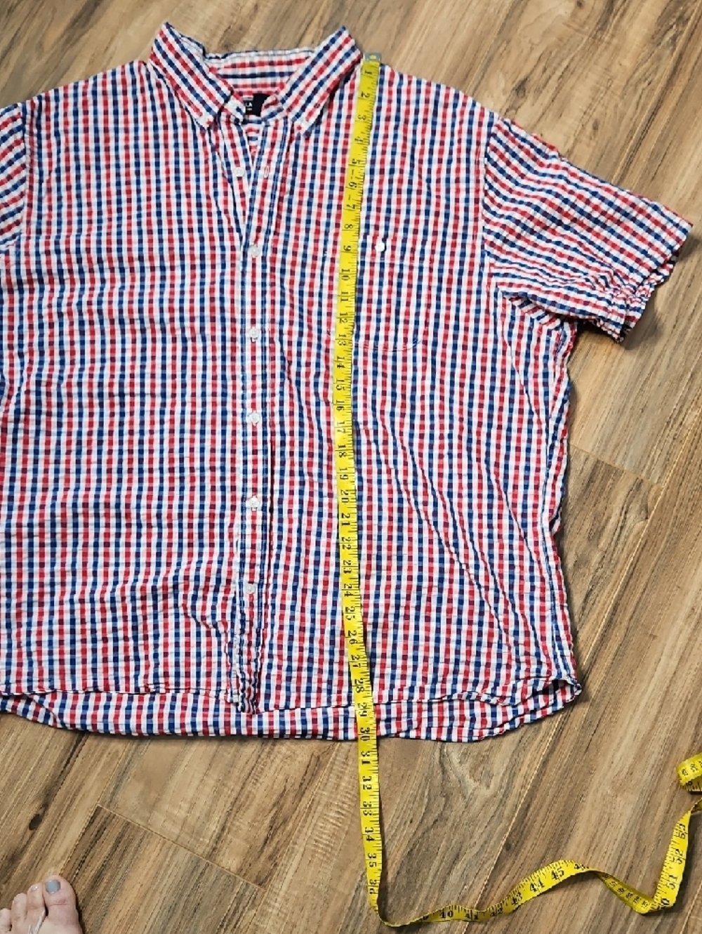 Lands' End Lightweight Red & Blue Check Short-Sleeve Button-Up Shirt XXL - Picture 7 of 8